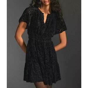 NWT Anthropologie The Somerset Black Floral Velvet Mini Dress Size M